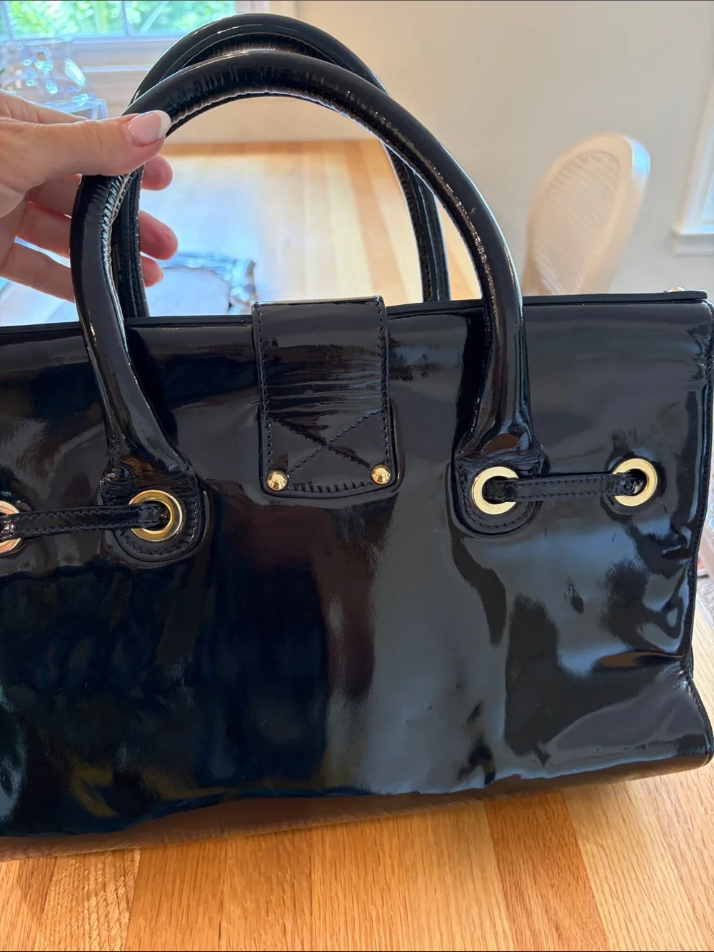 Jimmy Choo Patent Leather Satchel Handbag in Deep Navy